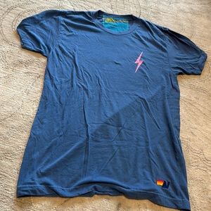 Aviator Nation blue t shirt size medium with pink lightning bolt